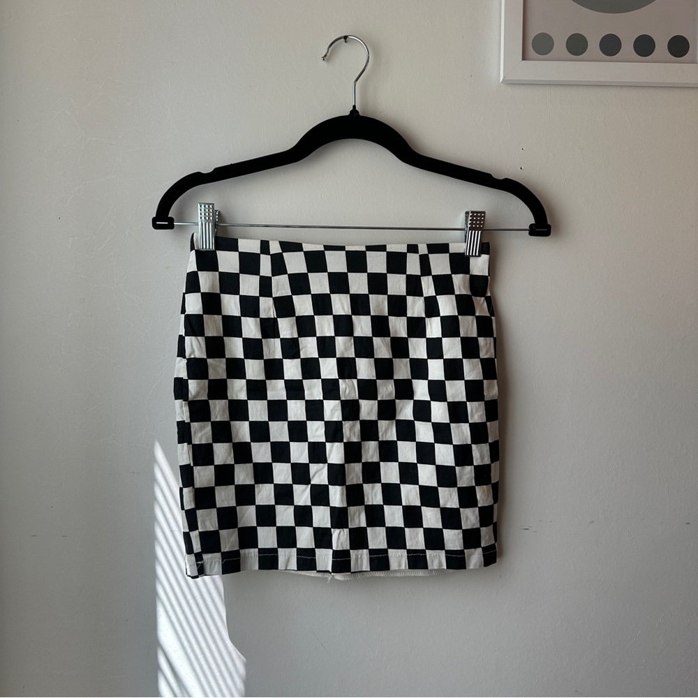 Black & White Checkerboard Mini Skirt - Women